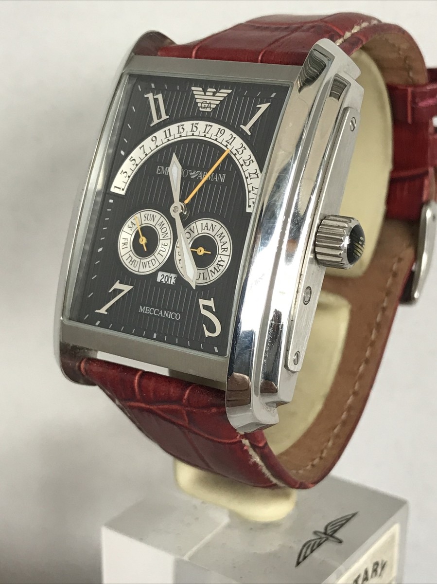 Emporio Armani Men's Black/ White Dial B.Leather Strap Watch