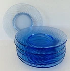 Vintage Imperial Glass Twisted Optic Blue Swirl Bread Plates 6 1/8" Set of 6