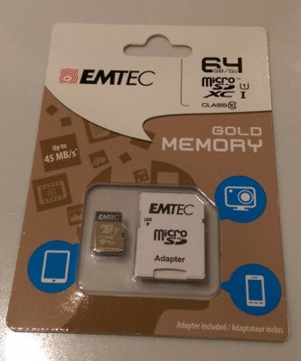 Emtec 64 GB Micro SD Card Class 10 Gold Memory