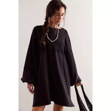 Free People We The Free Coastal Black Crew Sweatshirt Top Oversized S NEW 275716