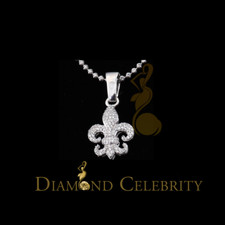 White Fleur de Lis Shape Sterling Silver Pendant with 0.88ct Cubic Zirconia