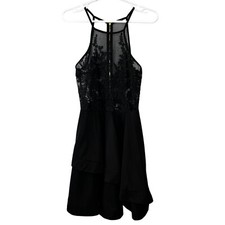 Windsor Little Black Dress size L Lace Fit and Flare Exposed Zipper Sleeveless