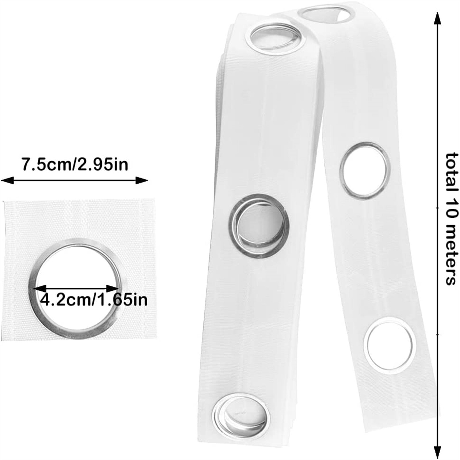 10M White Curtain Heading Tape With Round Eyelet Rings For Curtain
