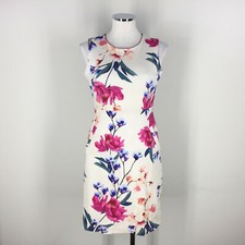 Lands' End Xs 2 Ponte knit Sheath dress Sleeveless Pink Cream Pockets Career