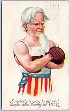 Postcard Uncle Sam Boxer Ready To Fight And Defend Patriotic WWI Military C78