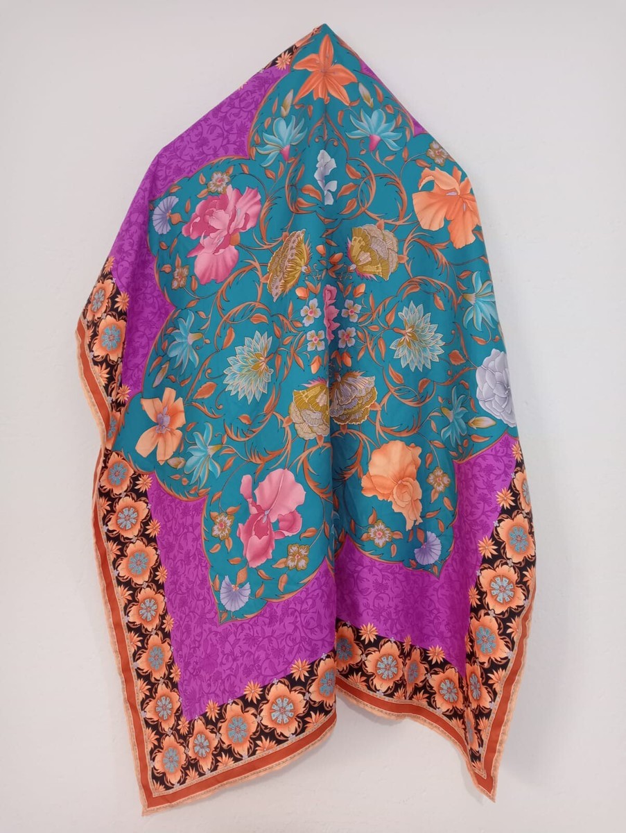 LEONARD jersey mikado マキシ丈 シルクカンカン フランス製 Y# LÉONARD Paris Silk Scarf 34/34 inch has threads pulled | eBay