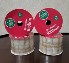 Winter Wonder Lane Christmas Decorative Ribbons Lot of 4 Rolls Gold Ivory NEW