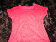 red size 14 womens short sleeved tshirt style top lace overlay to front VGC!