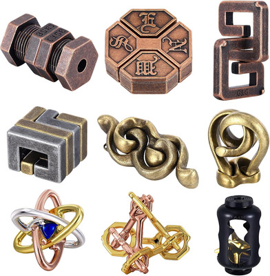 9 Pcs Metal Brain Teaser Puzzles Teaser 3D Steel Puzzle for Adults Unlock Interl