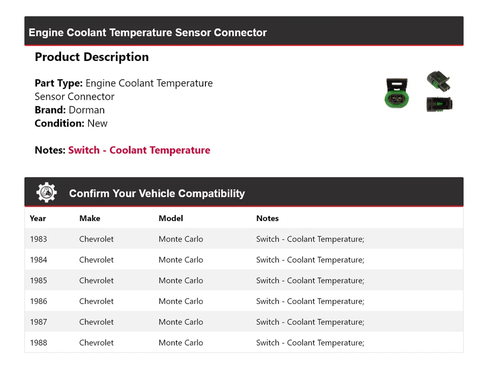 Conector sensor temperatura refrigerante para Chevrolet Monte Carlo Dorman 1983-1988 Foto 2 de 4