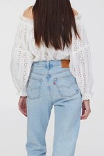 Women Levi's 501 Jeans '81 Linear Motion Blue Straight Cotton W25 L29 JNJ46