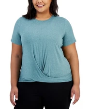 ID Ideology Plus Size Active Solid Twist-Front Top, Sequoia, 3X