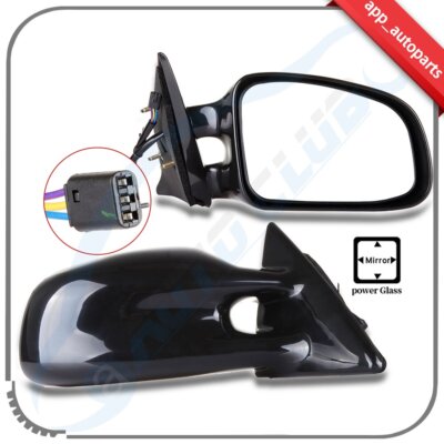 Power Pair Side Mirrors Black Smooth Exterior Fits 1999-2003 Pontiac Grand Am