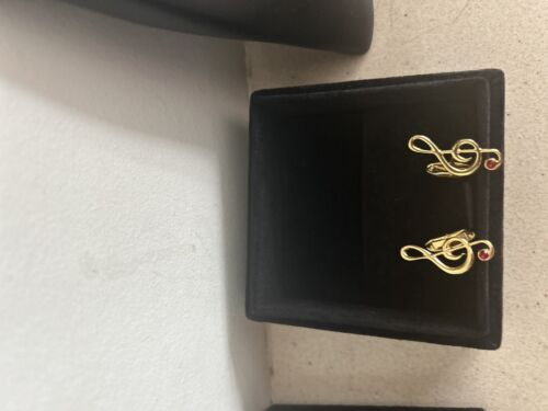 DOLCE & GABBANA Treble Clef Men Cufflinks for Shirt with Crystal Gold Red - Picture 7 of 13