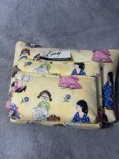 Celebrity Makeup Bag Set Yellow Multicolor Cartoon Print Fabric with Zipper