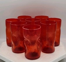 Blenko / Pilgrim Crackle Dimpled Tangerine 5 1/2" T Tumblers Glasses Lot Of 8