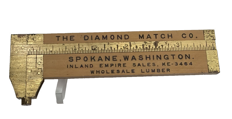 ANTIQUE STANLEY NO. 136 CALIPER RULE DIAMOND MATCH CO SPOKANE LUMBER ADVERTISING