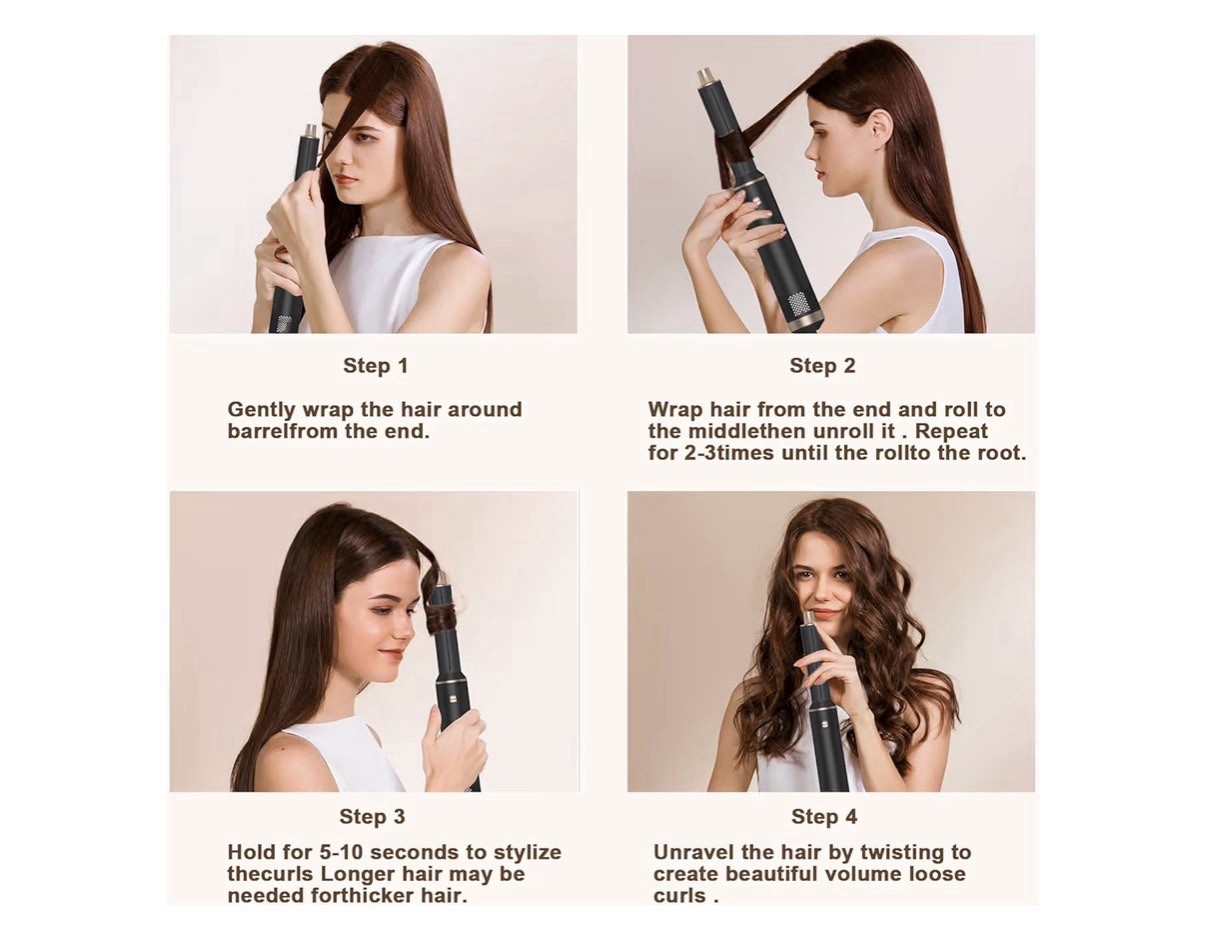 DRYHSIP 5 in 1 Hot Air Brush Hair Dryer Styler Set 32.4mm Curling Barrels Kit