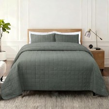 100 Cotton Quilt Sets Queen Size- Soft Full/Queen 90"x98" Olive Green
