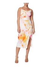 LAUNDRY Womens Pink Zippered Spaghetti Strap Cowl Neck Midi Faux Wrap Dress 2