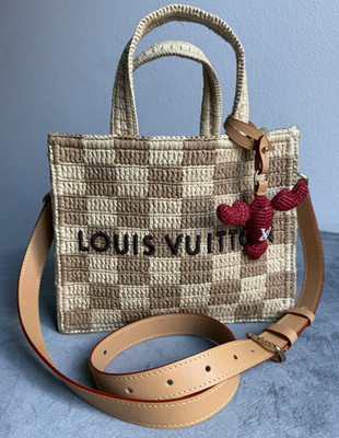 Authentic Louis Vuitton mini raffia shopper tote damier Beige bag