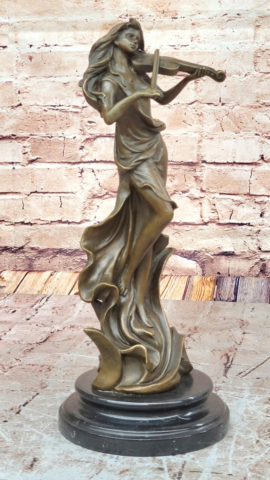 Original Art Deco Violinist Bronze Sculpture - Elegant Female Musician Artwork