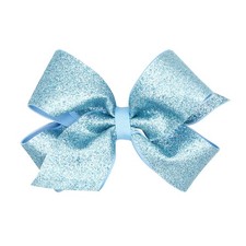 Girls Blue Medium Glitter Vinyl Hair Bow WeeStay NoSlip Clip Underlay