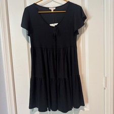 NEW NWT See You Monday Little Black Ribbed Knit Front Tie Short Casual Dress
