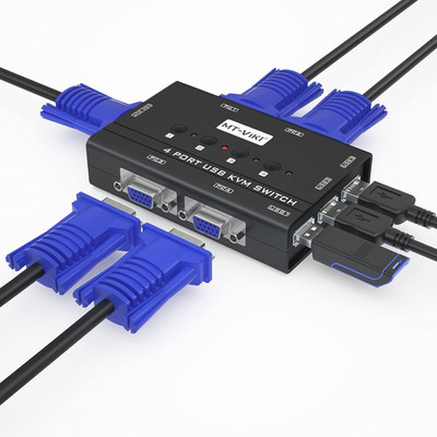 KVM Switch VGA, 4 Port KVM Switch for 4 Computers Share One Monitor Keyboard Mou