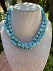 Vintage Miriam Haskell 3 Strand Turquoise Glass Necklace Brass Clasp⁠