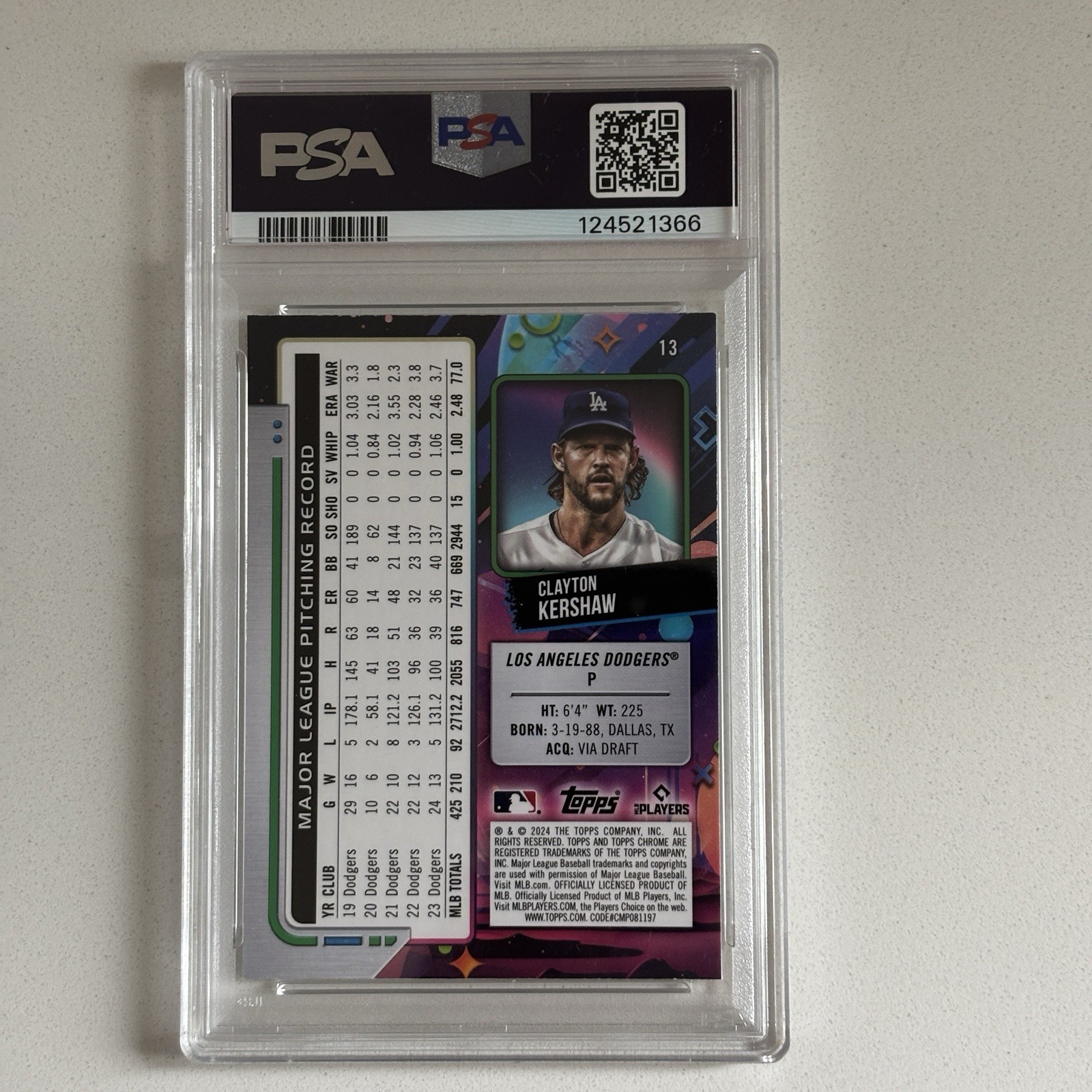 2024 Topps Cosmic Chrome - Clayton Kershaw #13 Nucleus Refractor PSA 9 view 2