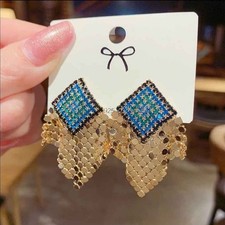 New Version Full Rhinestone Long Tassel Earrings Shiny Rhinestone Jewelry Gift