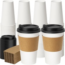 Coffee Cups W/ Lids 16 oz 50 Pack Upgraded Disposable Paper Cups W/ Lids To Go