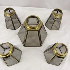 Casablanca Ceiling Fan Light Shade Hexagonal 6 Side Bright Brass Beveled Glass 5