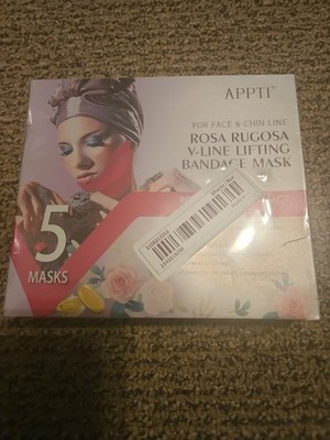 APPTI Rosa Rugosa V-Line Lifting Bandage Mask   5 Masks   Rose Extract Essence
