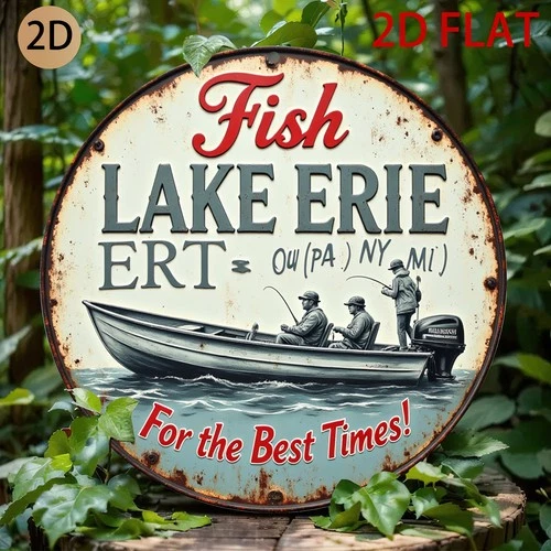 Vintage Lake Erie Fishing Rustic Tin Metal Signs Home Décor 8x8