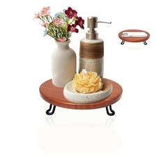 New 8 inch Round Wood Tray Decorative Pedestal Tray for Countertop Organizer in