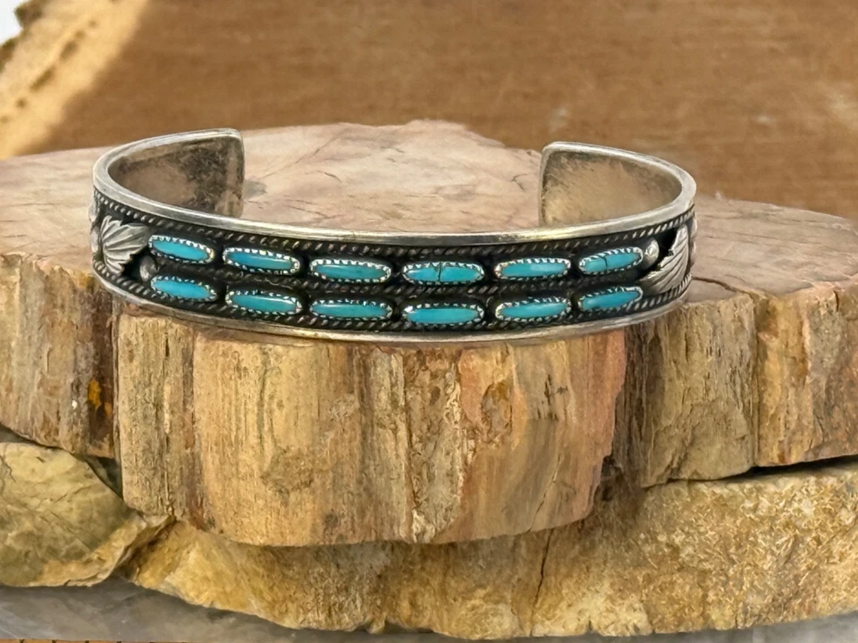 Dave & Celia Nieto Zuni Native Needlepoint Turquoise Cuff Bracelet--NLB25.20 - Image 2 of 4