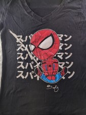 Marvel Spider Man Short Sleeve Graphic T Shirt Womens Size M Black V-neck