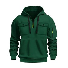 New Fall Winter Men Sweater Hoodie Zipper Multi-Pocket Coat Pullover Casual- 