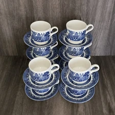 Set of 10 Churchill England Blue Willow Coffee Tea Cups and Saucers