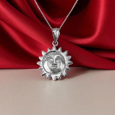 Sterling Silver Sun Face Celestial Charm Pendant Necklace