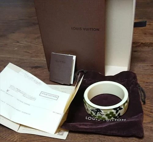 Louis Vuitton Inclusion Cuff Bangle Bracelet White Khaki Navy Gold Monogram - Image 3 of 4