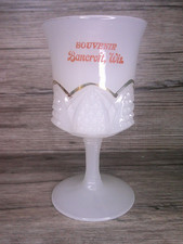 antique Souvenir Bancroft, Wis. milk glass & gold arches by Jefferson glass Z106