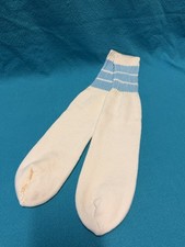 Vintage Tube Socks 18  White Baby Blue 80's New Acrylic Blend Striped Soft 90s