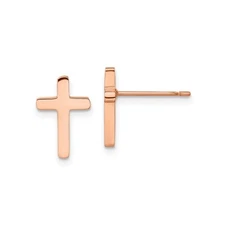 Rose Gold Cross Stud Earrings Minimalist Polished Modern Elegant Spiritual Je...
