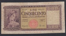 (FR1) Billet Italie 500 Lire - D138 064209 - 1947 -  lartdesgents.fr BI260120