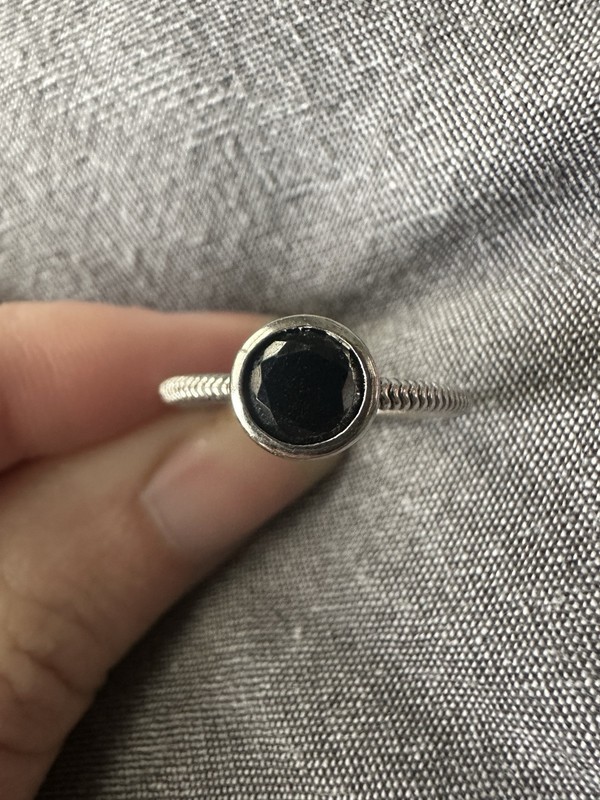 Size 7 Ring 1.17 CT Black Spinel Solitaire Rhodium Over Sterling Silver JTV 925