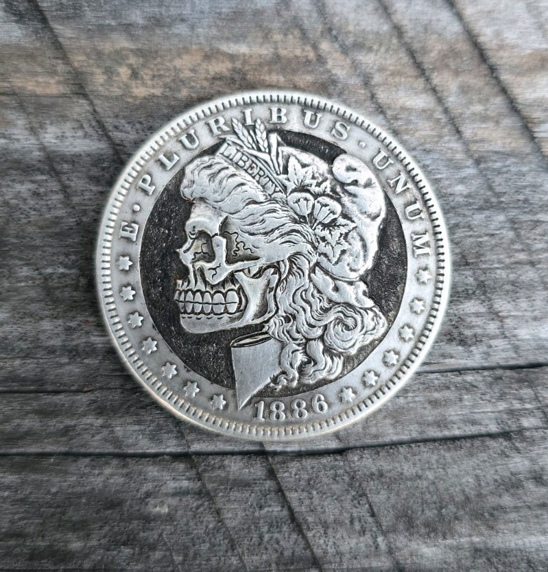 1886 Morgan Silver Dollar  Hobo Nickle Engraved  By Joe Ross