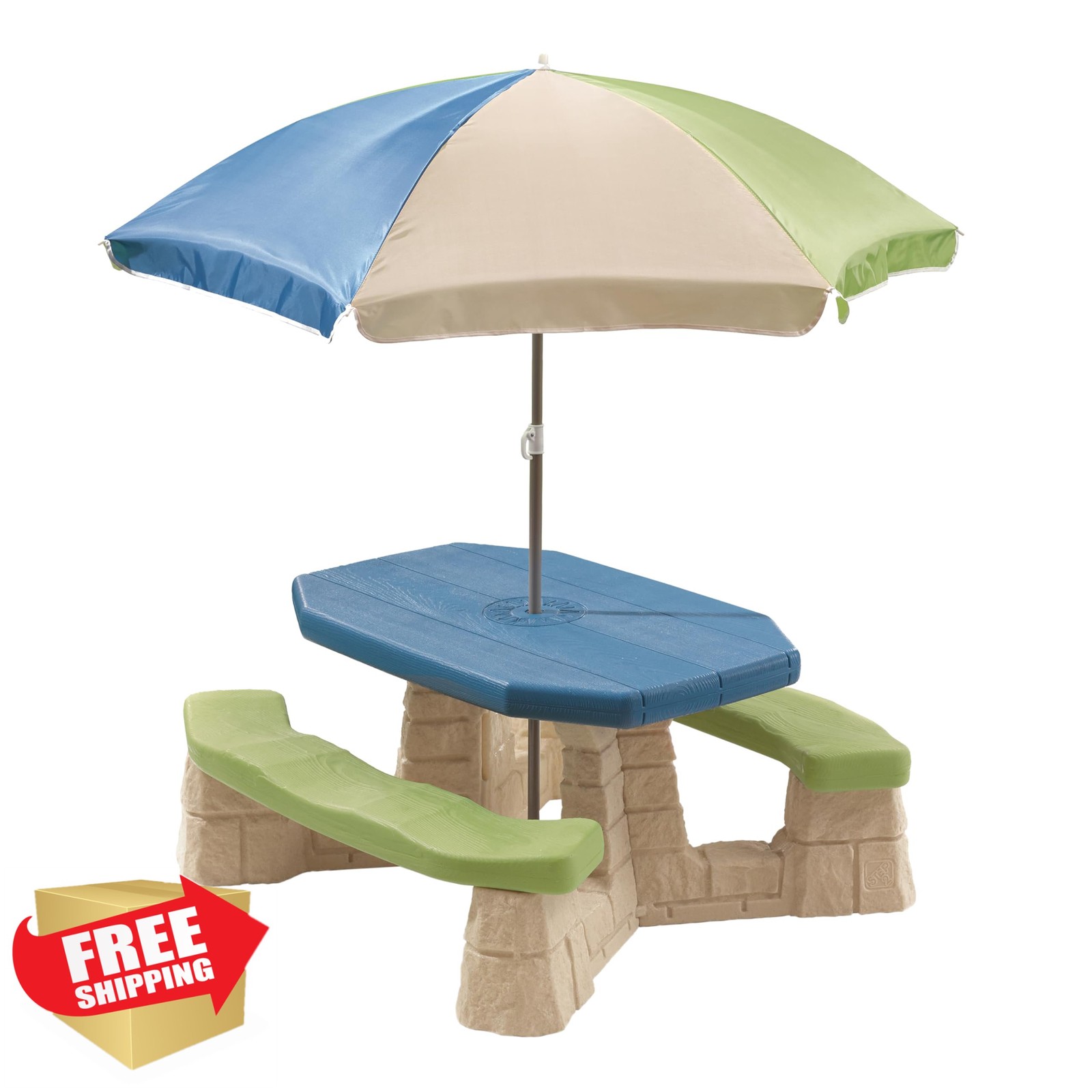 Step2 Naturally Playful Kids Picnic Table w/ Umbrella Blue/G